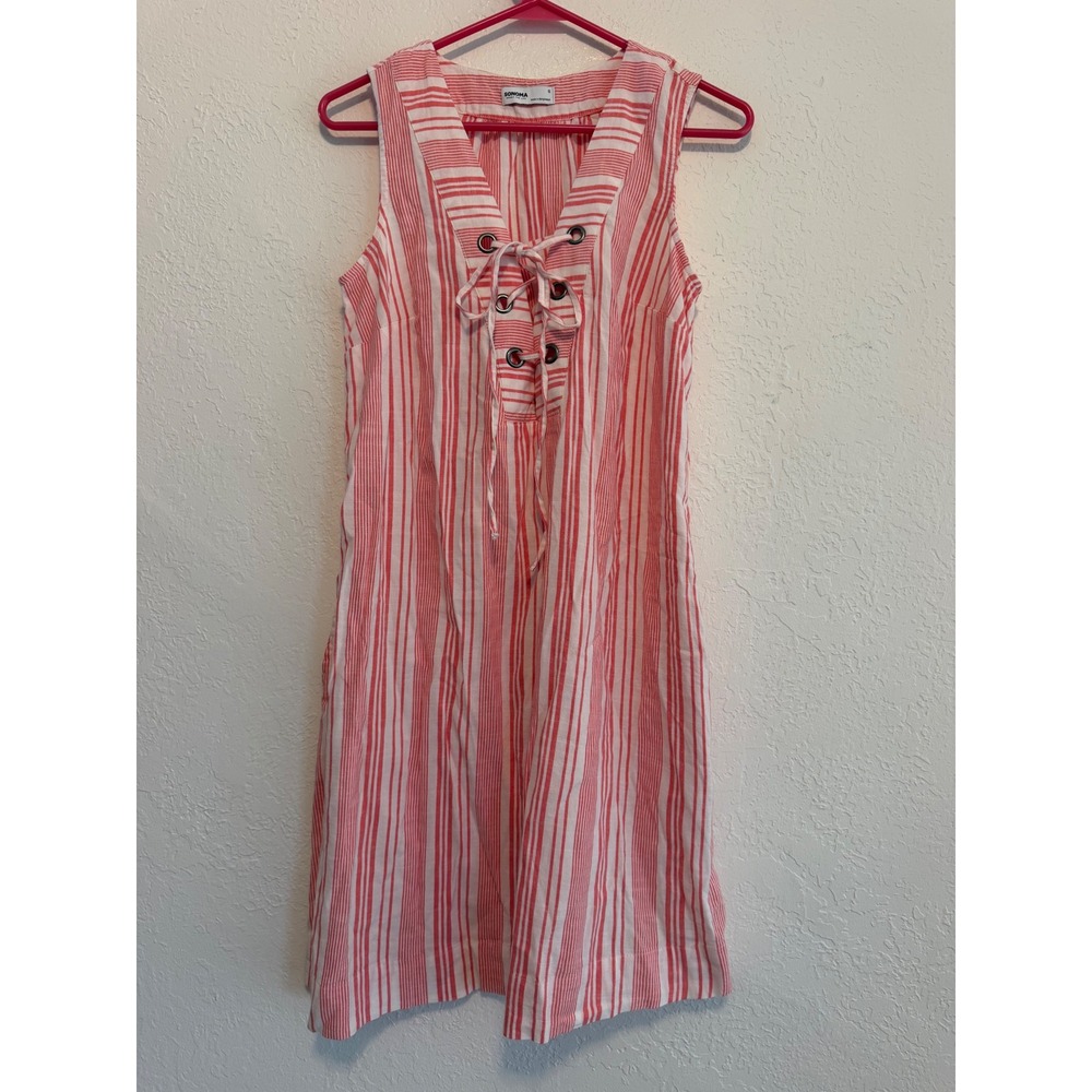 Sonoma Goods For Life Womens Small Red White Striped Lace Up Shift Dress